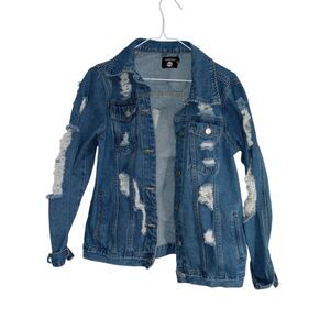 Boo Hoo Ladies Blue Denim Distressed Jacket Size 8